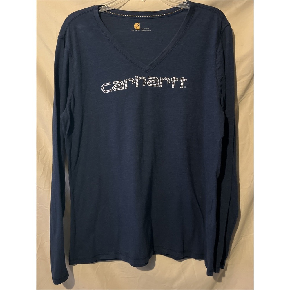 Carhartt womens v neck long sleeve LG 12-14 Blue